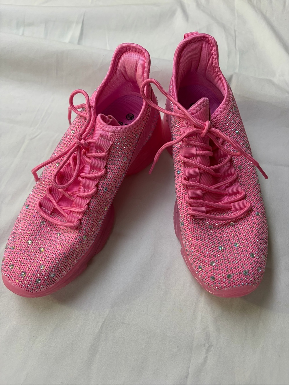 Pink Rhinestone Knit Women’s Athletic Sneakers